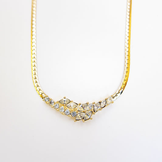Christian Dior Vintage Stylish Rhinestone Pendant Golden Necklace