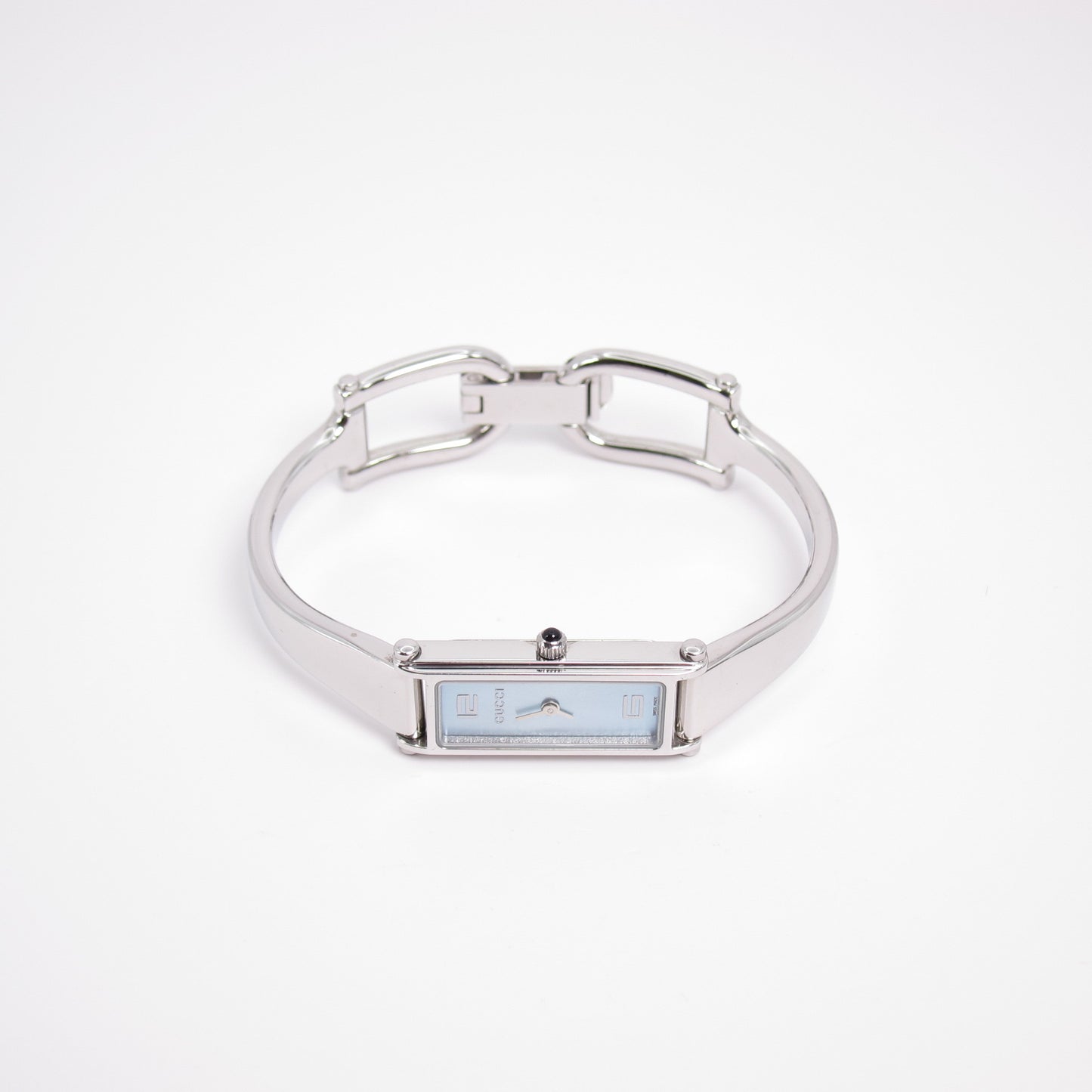 Gucci Vintage Rectangle Blue Face Silver Bangle Watch