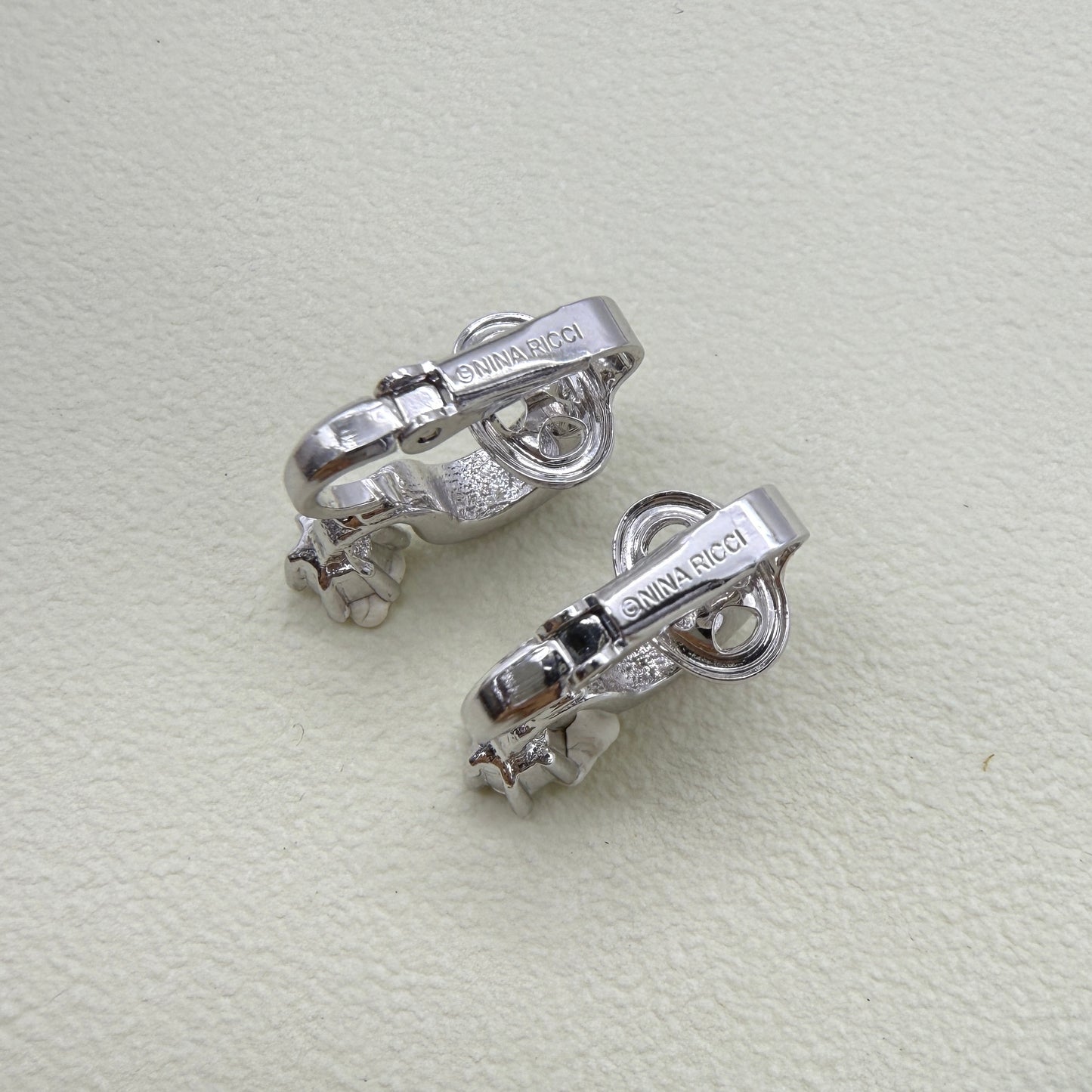 Nina Ricci Vintage Rhinestone Motif Silver Clip-on Earrings