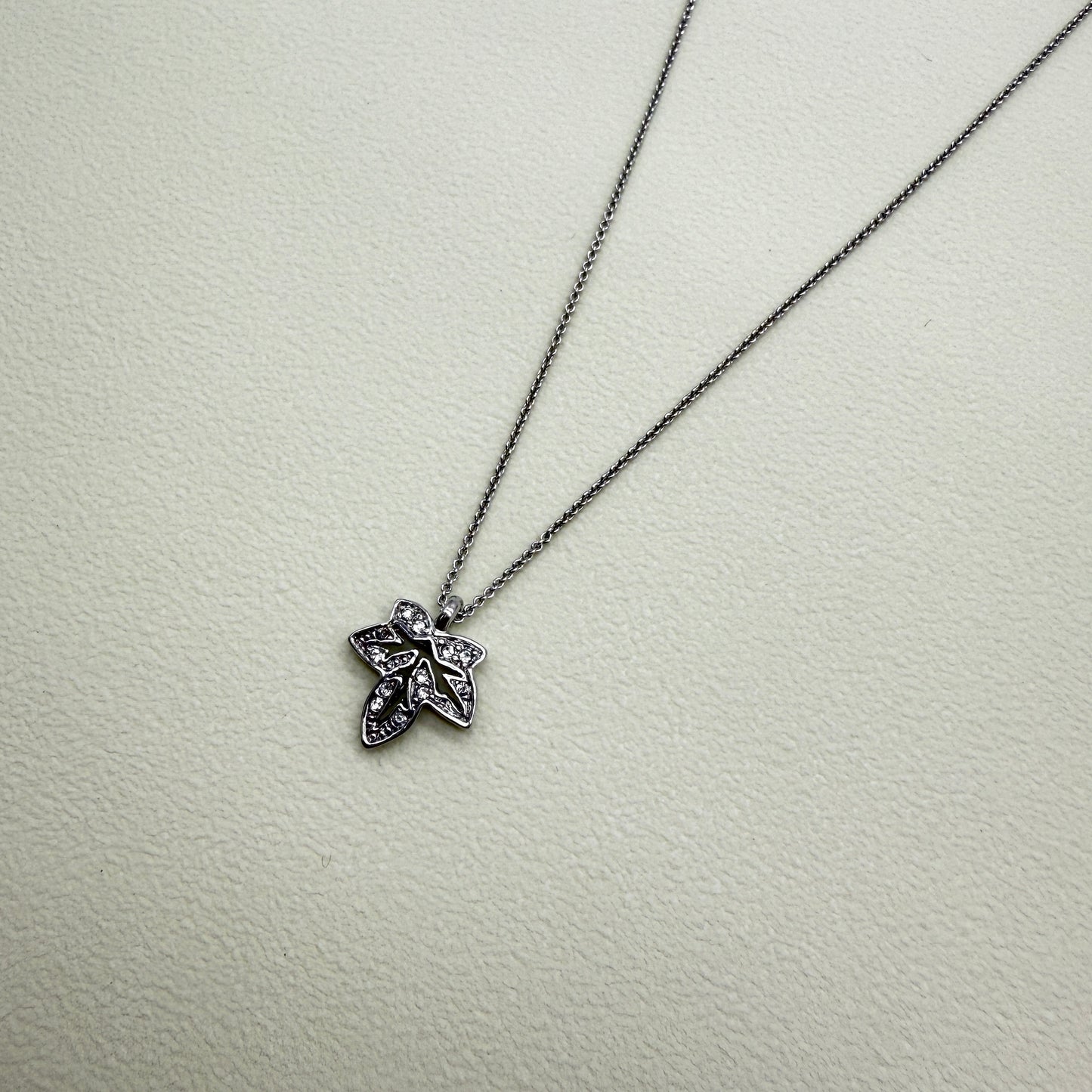 Christian Dior Vintage Leaf Rhinestone Pendant with Sliver Necklace