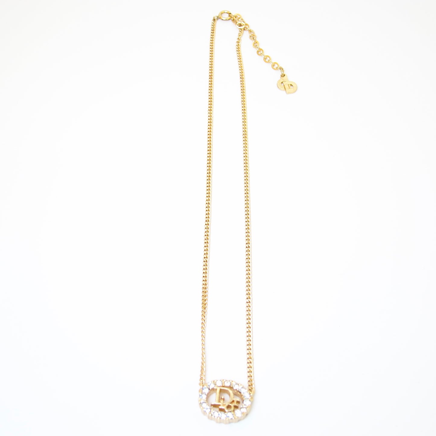 Christian Dior Vintage Dior Logo in Oval Shape with Rhinestone Golden Necklace