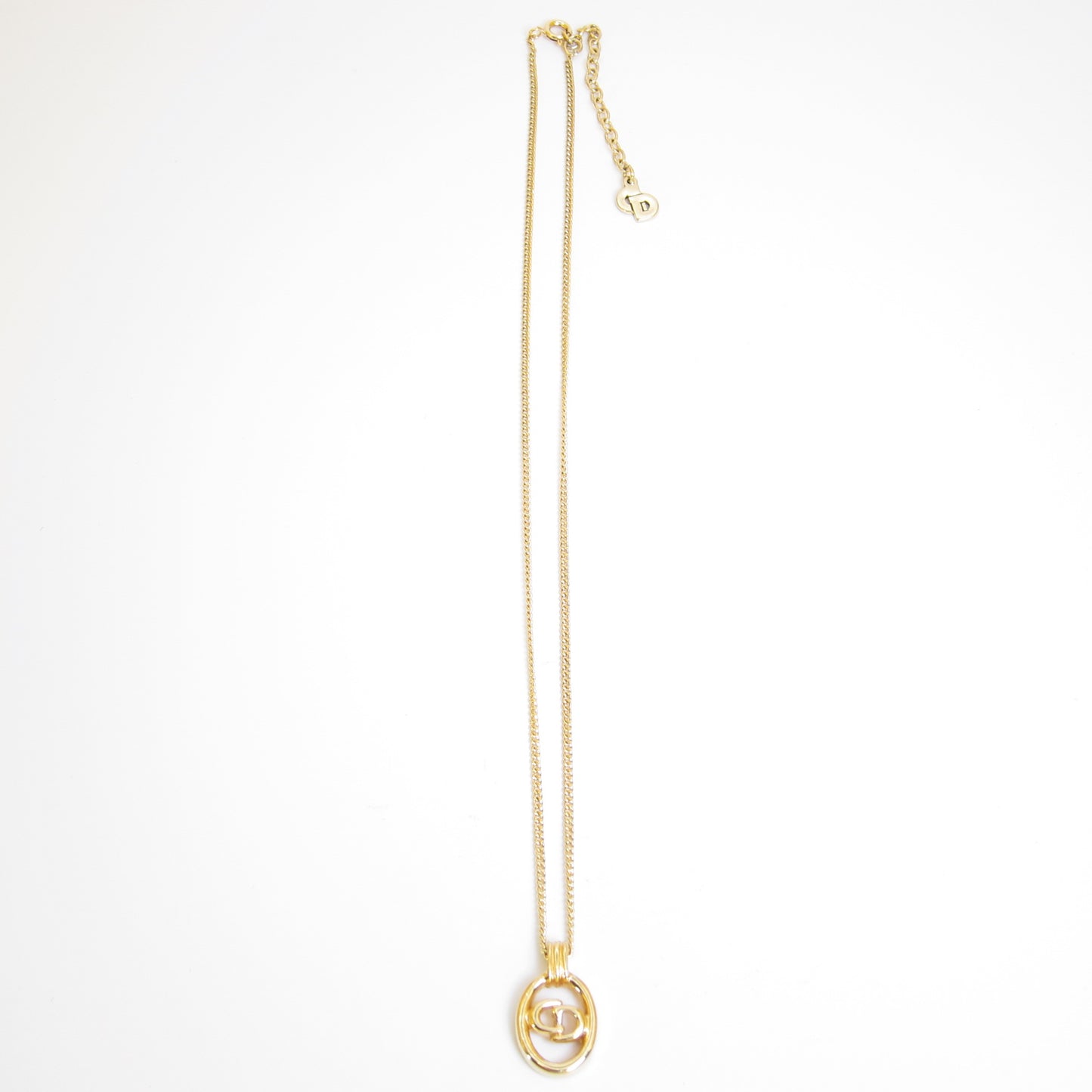 Christian Dior Vintage CD Logo in Oval Shape Golden Necklace