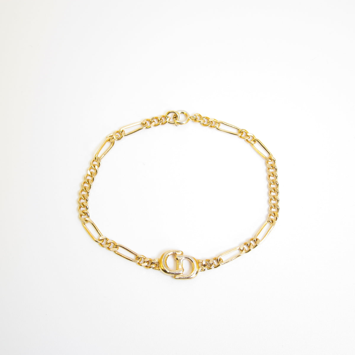 Christian Dior Vintage Oval CD Charm Gold-Tone Bracelet