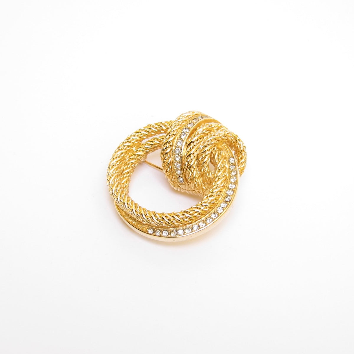 Christian Dior Vintage Twisted Rope Circle with Rhinestone Golden Brooch