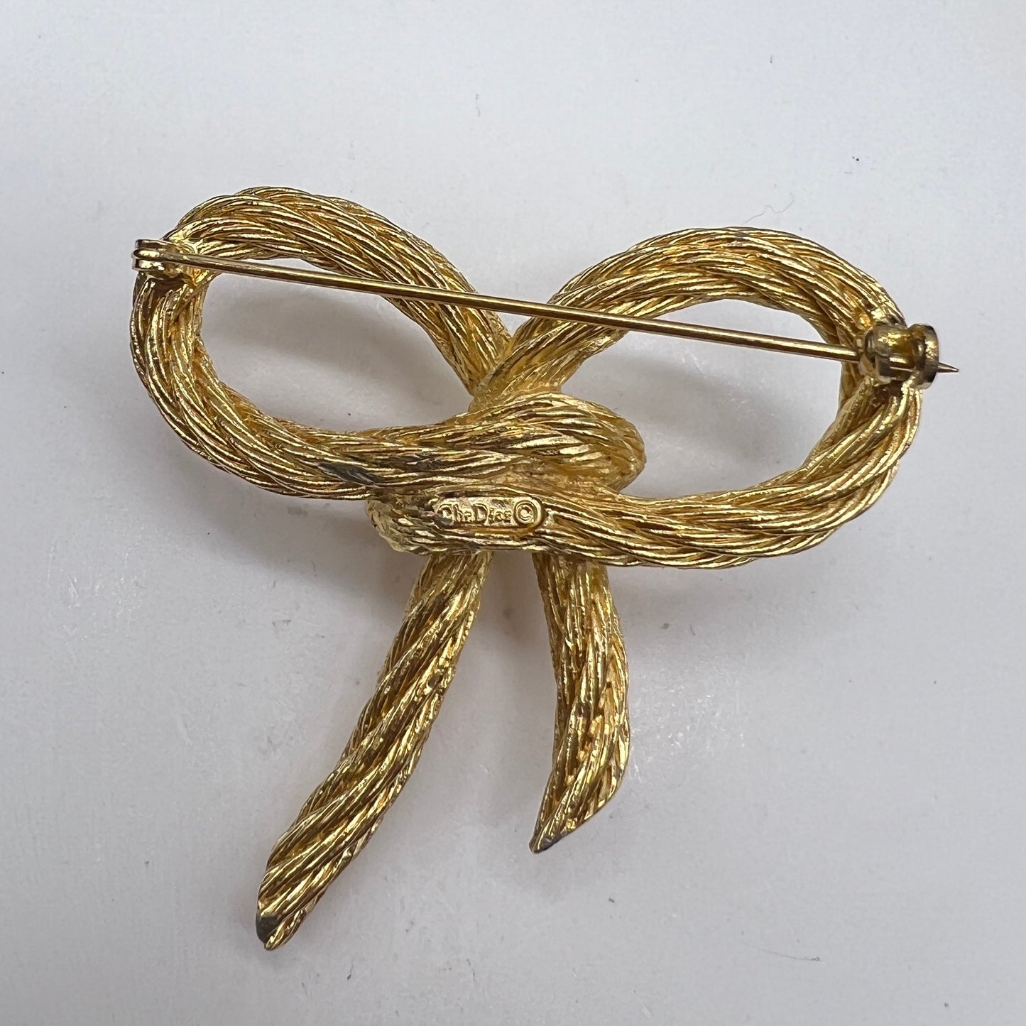 Christian Dior Vintage Twist Bow Golden Brooch