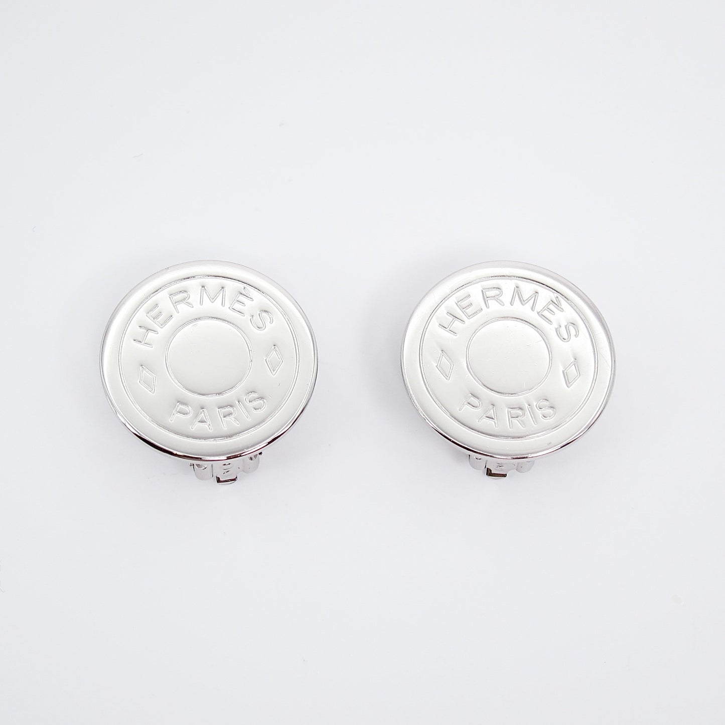 Hermes Vintage Hermes Logo on Round Shape Silver Clip-on Earrings