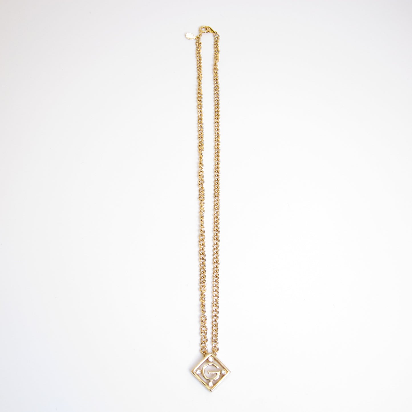 Givenchy Vintage G Logo in Rhombus and Rhinestone Golden Necklace