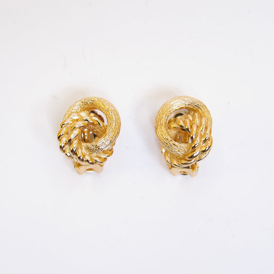 Christian Dior Vintage Twisted Circle Golden Clip-on Earrings