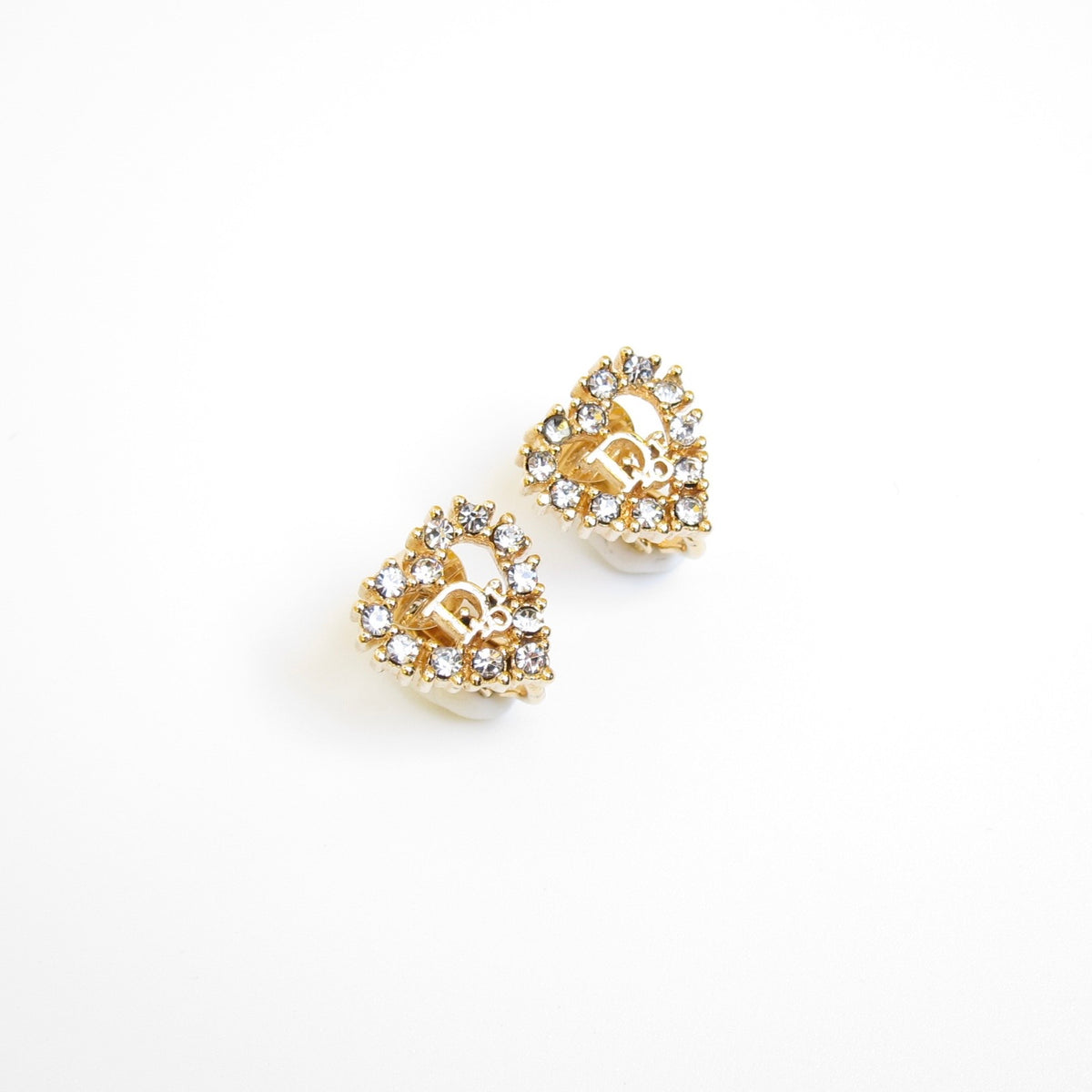 Christian Dior Vintage Crystal Heart CD Clip-On Earrings