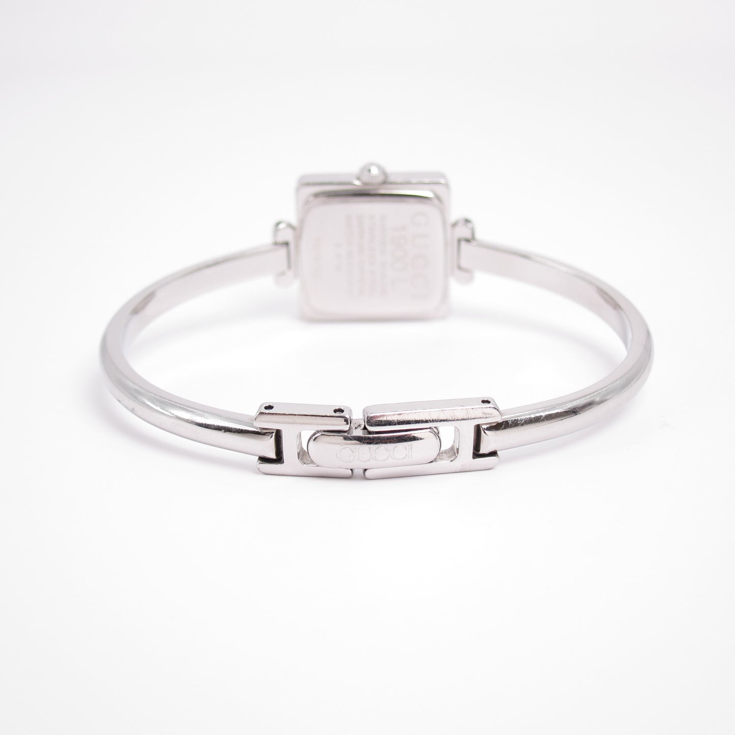 Gucci Vintage Square Black Face Silver Bangle Watch