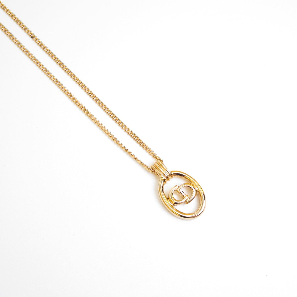 Christian Dior Vintage Oval CD Logo Gold-Tone Necklace
