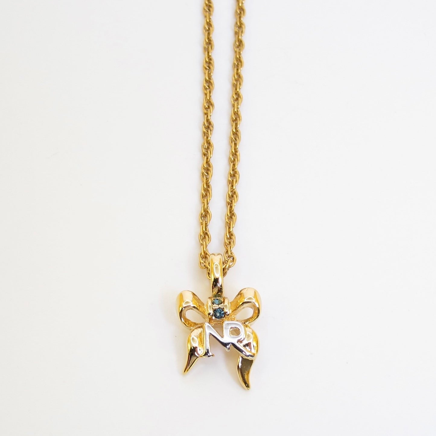 Nina Ricci Vintage NR Logo on Ribbon Golden Necklace