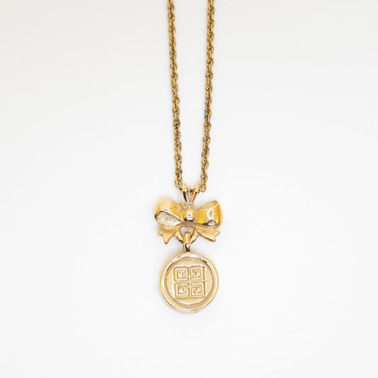 Givenchy Vintage 4G Logo In Circle and Ribbon Golden Necklace
