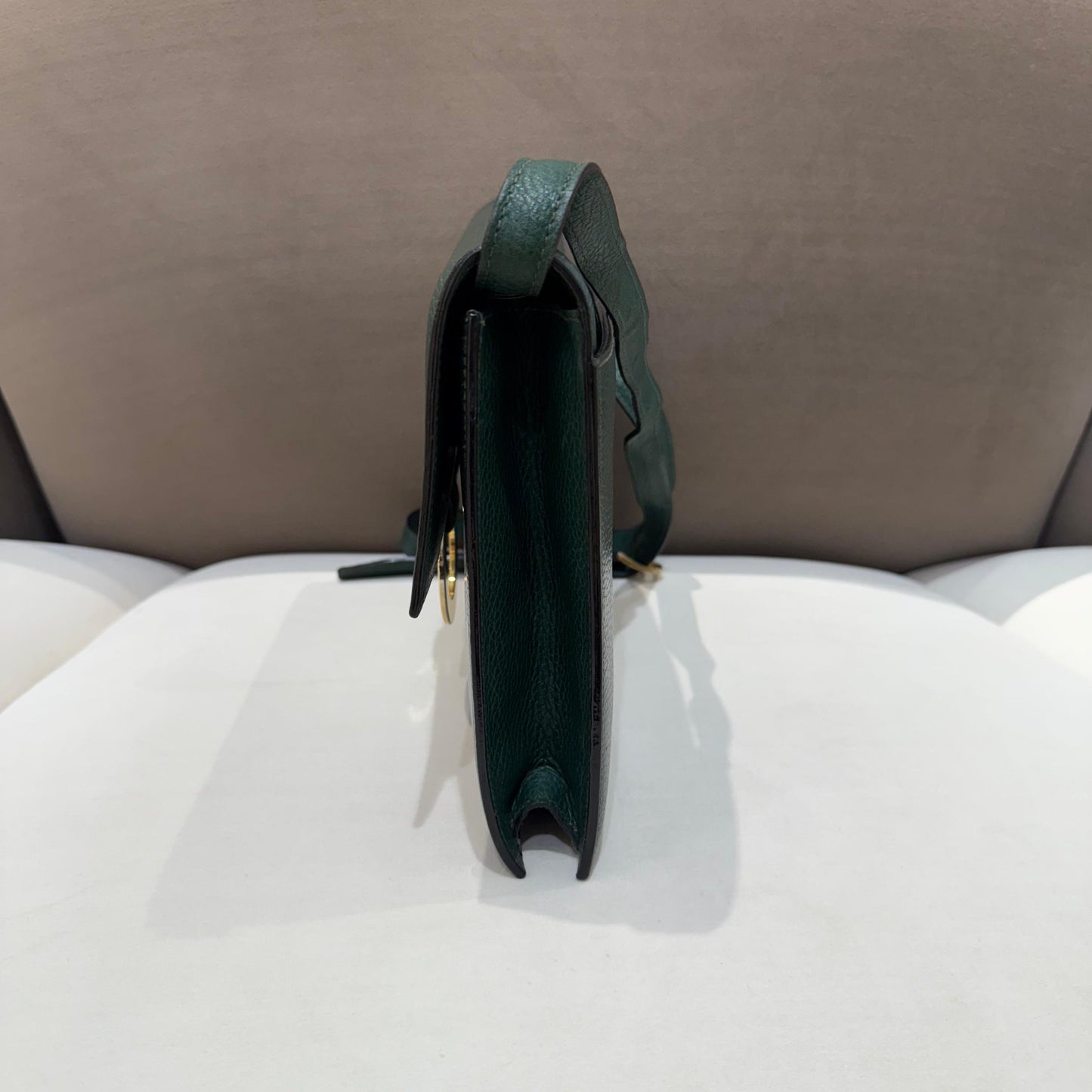 Celine Vintage Circle Logo Forest Green Leather Shoulder Bag