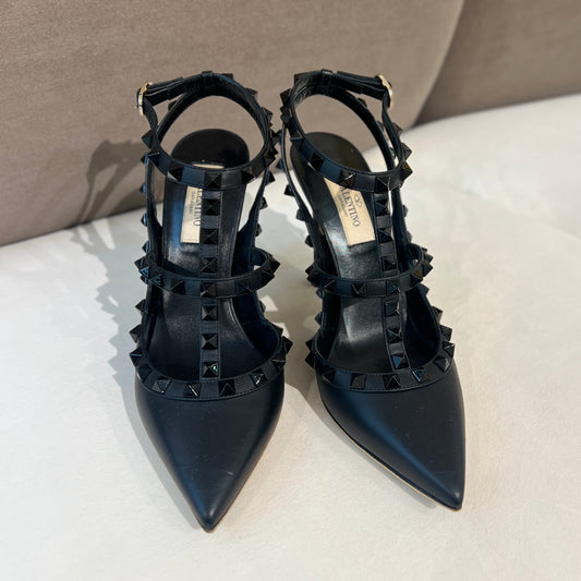Valentino Vintage Rocketed Ankle Strap Pump In Black Leather (Size 36.5)