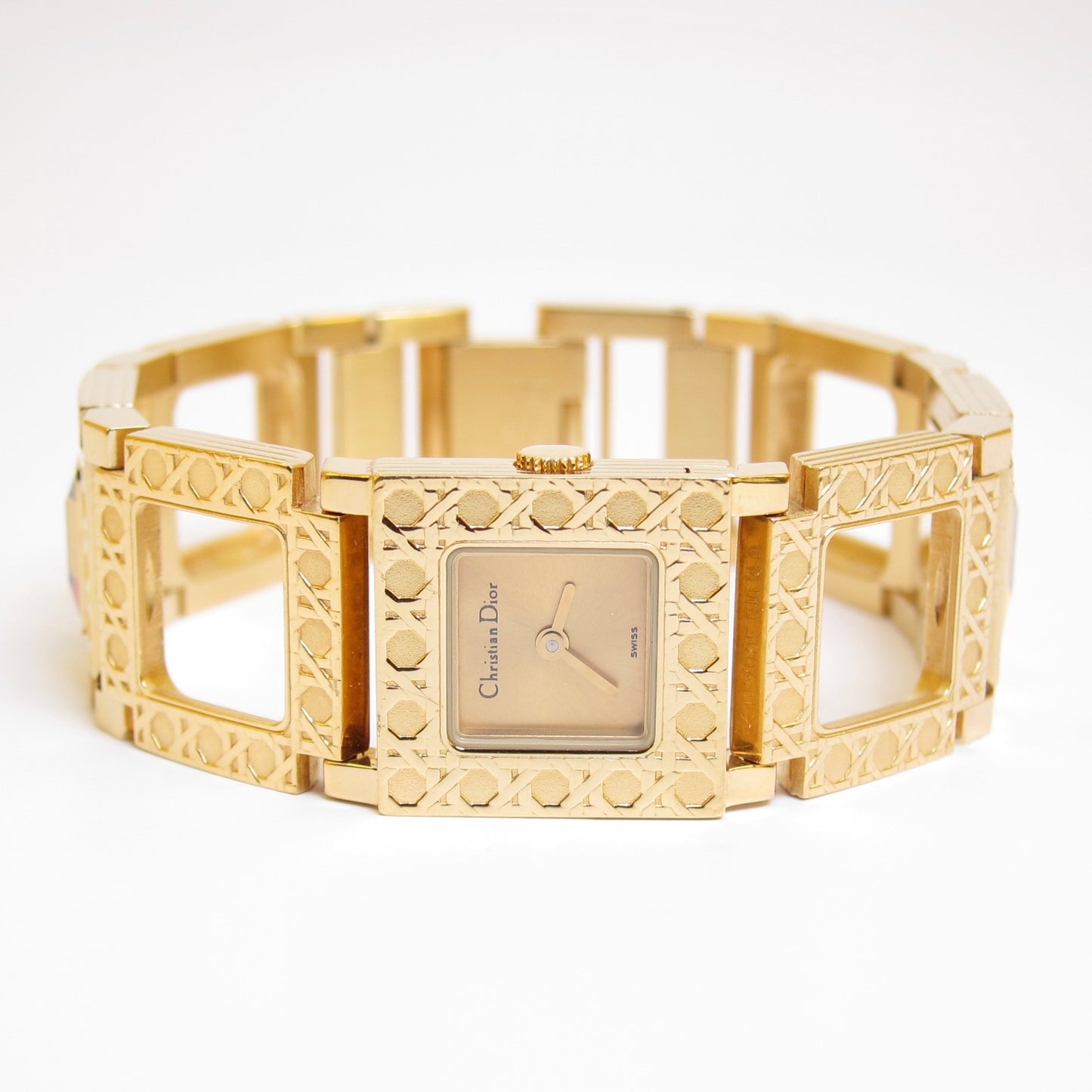 Christian Dior Vintage La Parisienne D60-159 Gold Cannage Bracelet with Removable Yellow Stone Watch