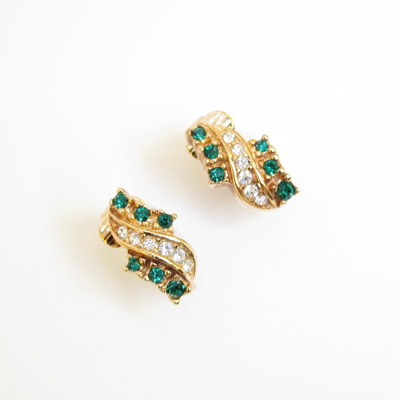 Christian Dior Vintage Green Crystal Wave Clip-On Earrings