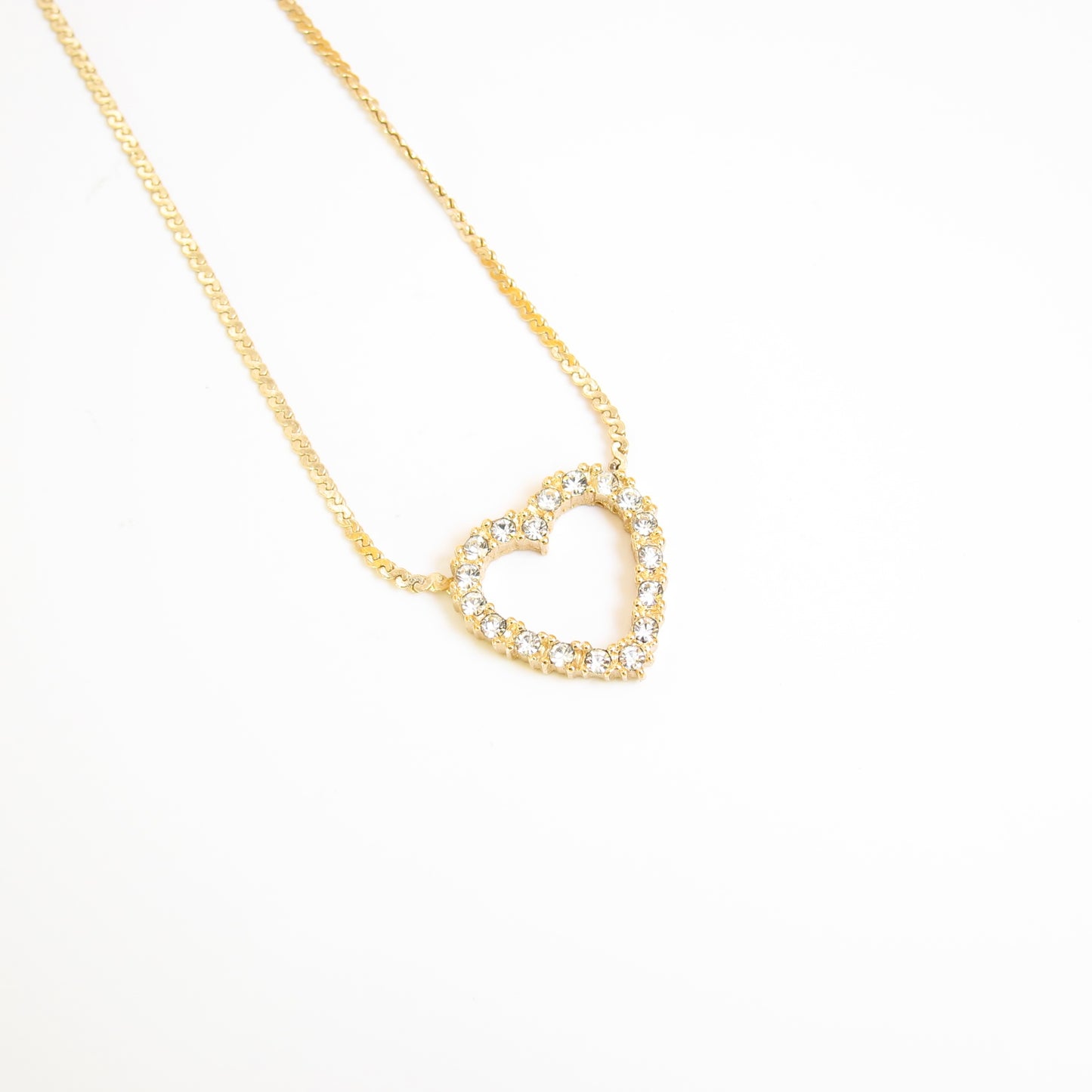 Christian Dior Vintage Heart Motif with Rhinestone Golden Necklace