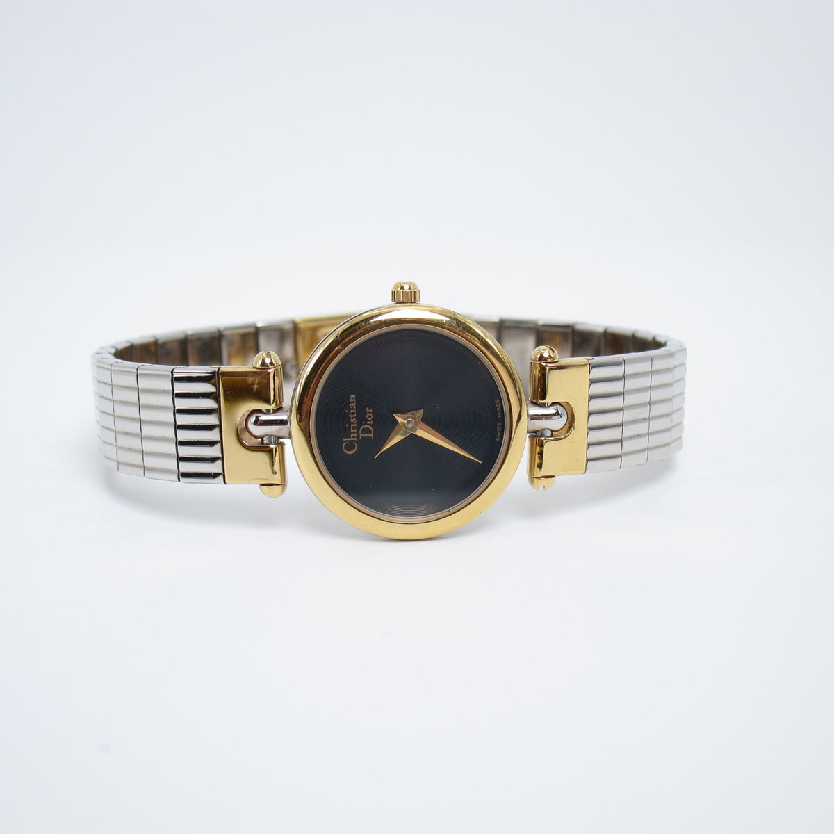 Christian Dior Vintage Round Black Face Two Tone Watch