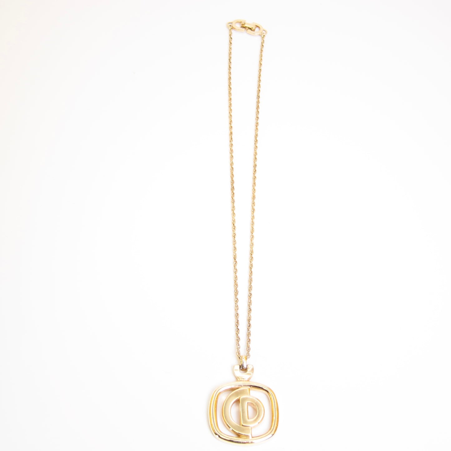 Christian Dior Vintage CD Logo in Square Golden Necklace