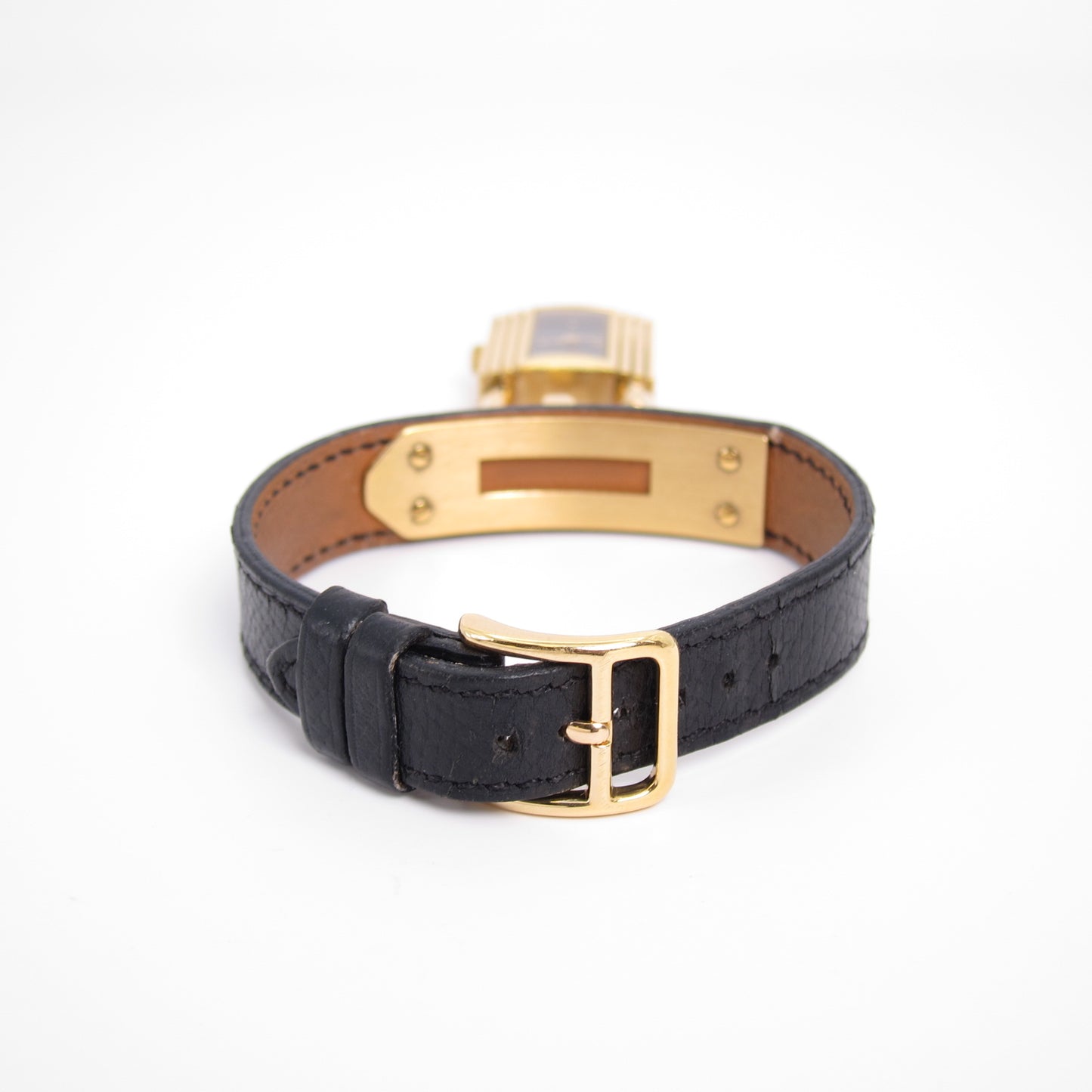 Hermes Vintage Black Face Kelly Watch with Leather Strap