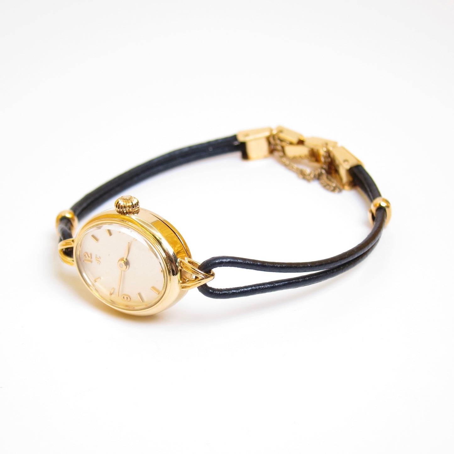 4°C Vintage Oval White Dial Black Leather Cord Bracelet Watch