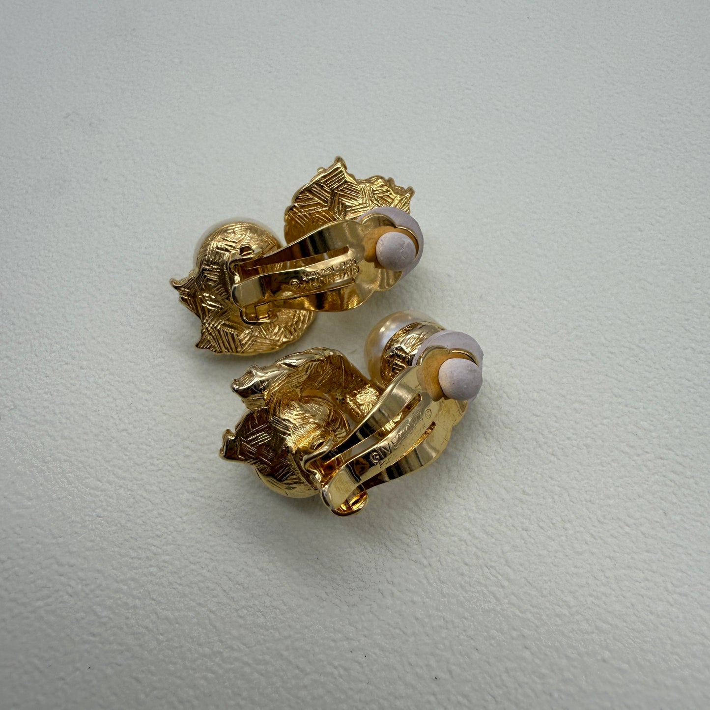 Givenchy Vintage Stylish Pearl and Rhinestone Golden Clip-on Earrings