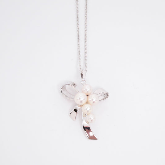 Mikimoto Vintage Ribbon with Pearl Sv Necklace