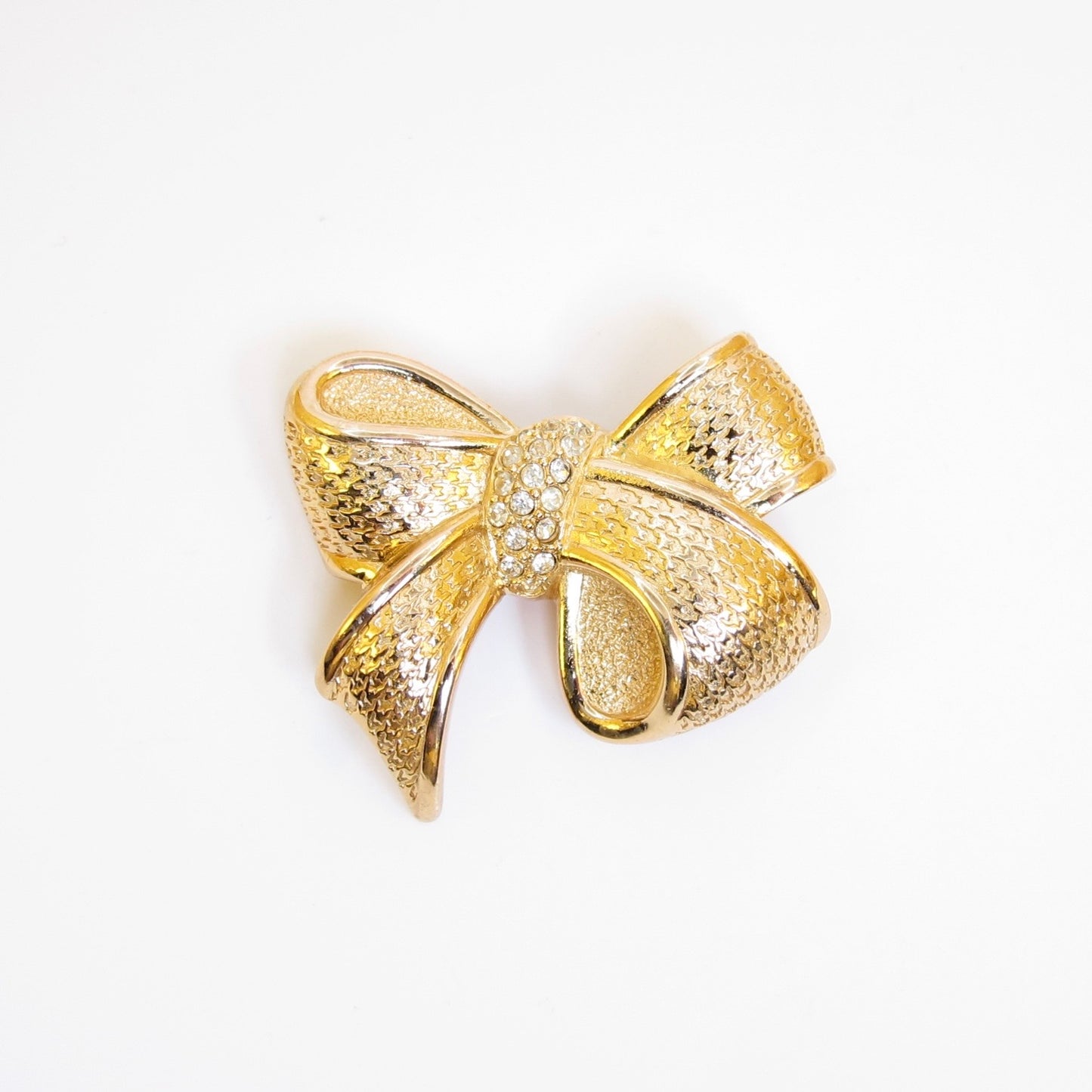 Christian Dior Vintage Ribbon and Rhinestone Golden Brooch
