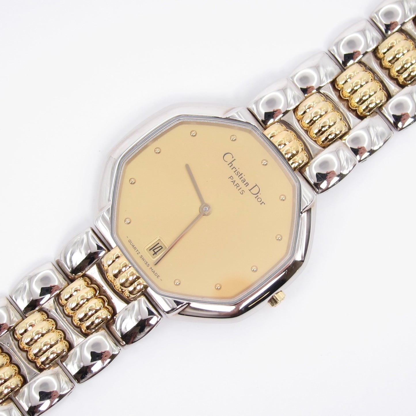 Christian Dior Vintage Octagon Yellow Face with Date Two Tone Watch