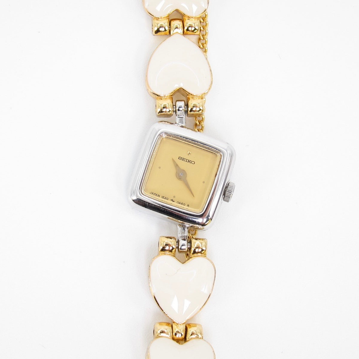 Seiko Vintage Square Dial with White Enamel Heart Link Chain Two Tone Watch