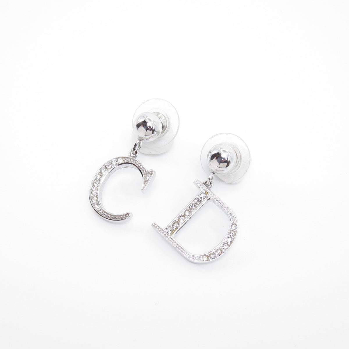 Christian Dior Vintage C and D Logo Rhinestone Drop Earrings with Box