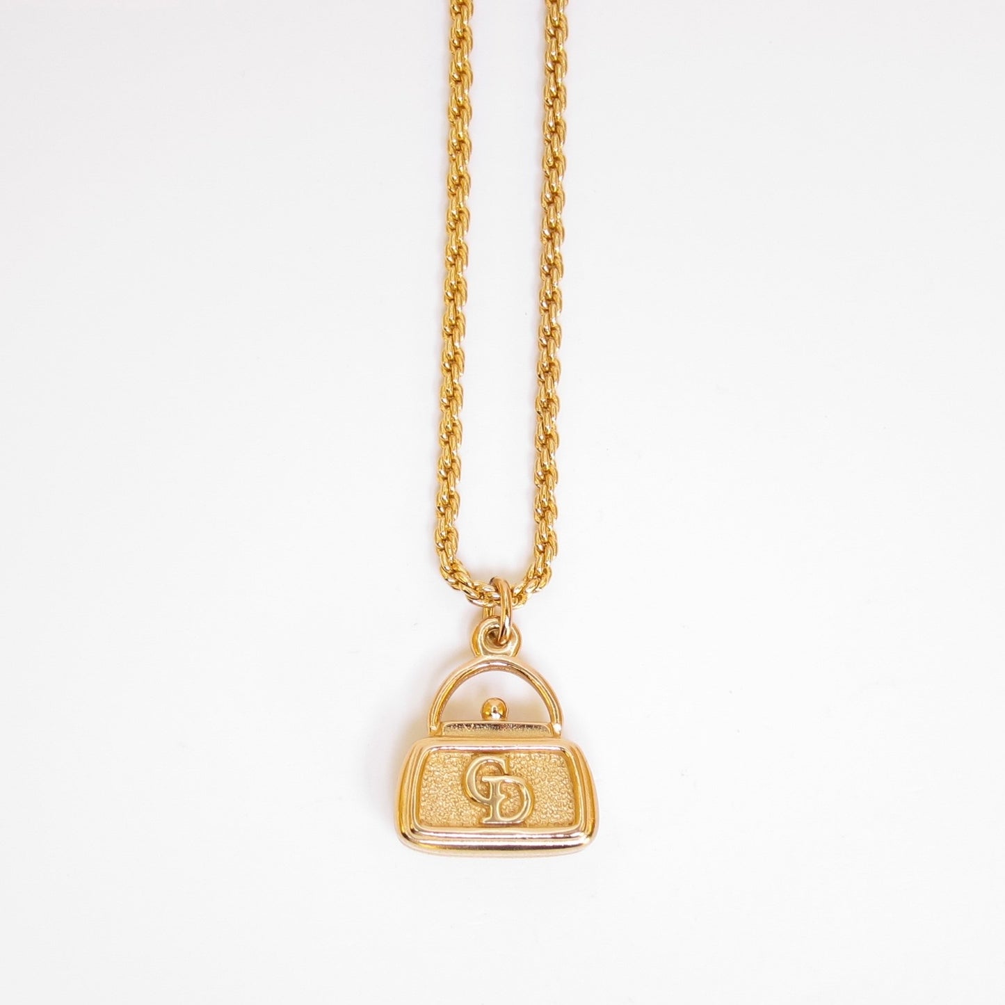 Christian Dior Vintage CD Logo Handbag Motif Golden Necklace