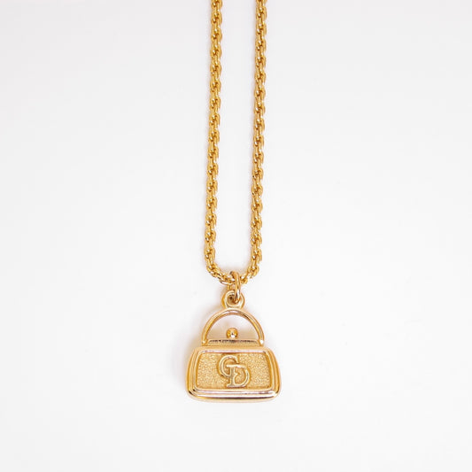 Christian Dior Vintage CD Logo Handbag Motif Golden Necklace