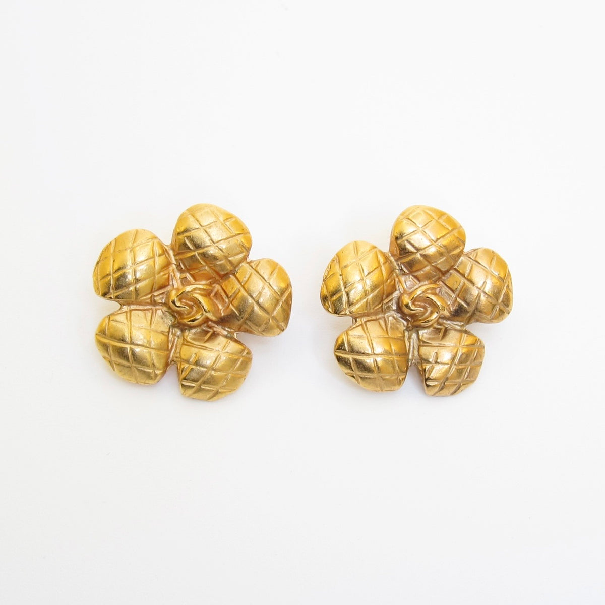 Chanel Vintage Camellia Golden Clip-on Earrings