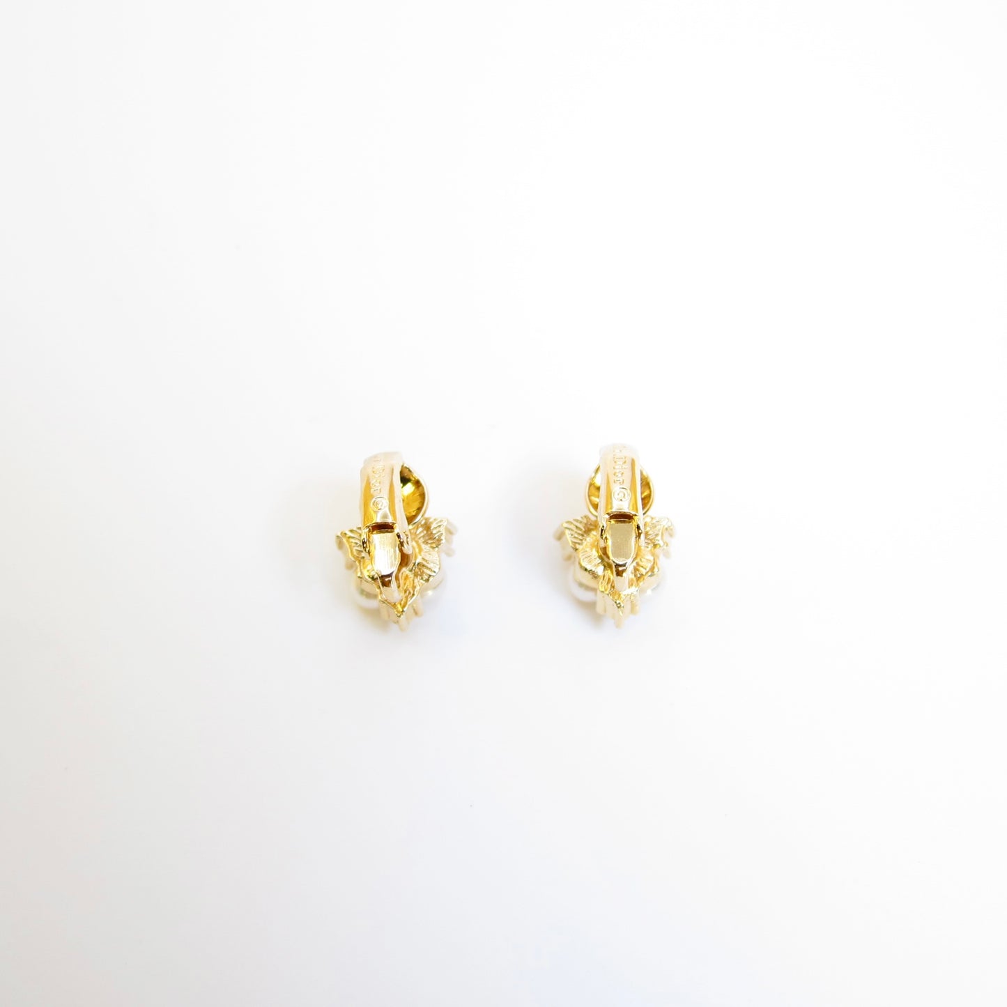 Christian Dior Vintage Pearl and Rhinestone Golden Clip-on Earrings