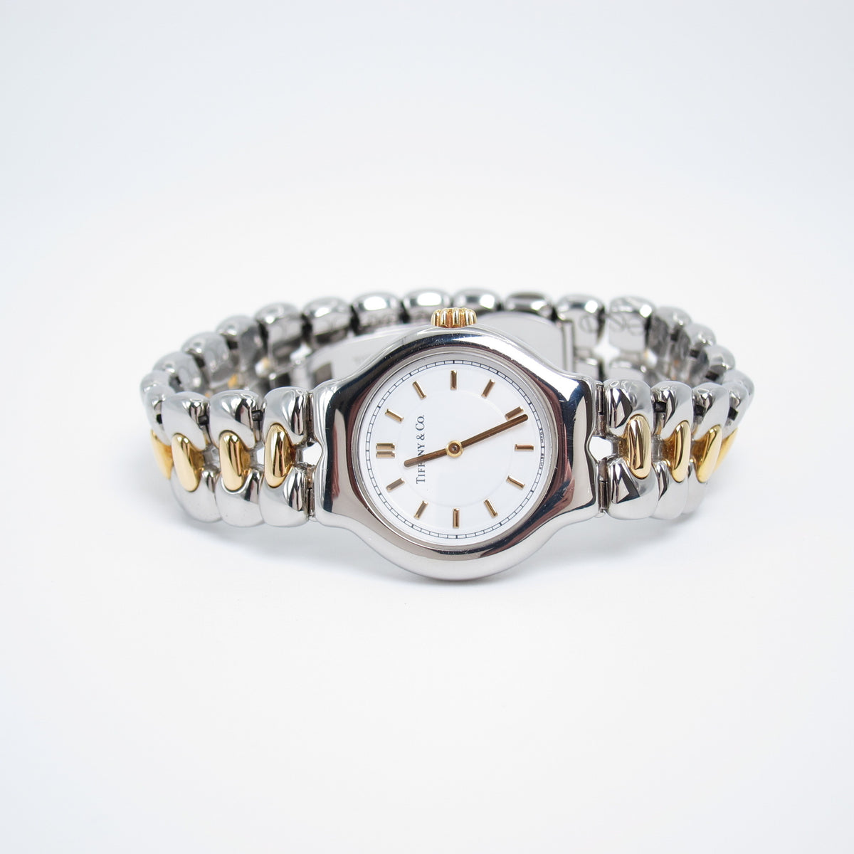 Tiffany & Co Vintage Round White Face 18K Gold and Stainless Steel Watch