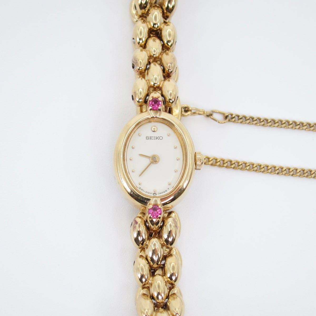 Seiko Vintage Oval Dial Amethyst Stone Golden Watch