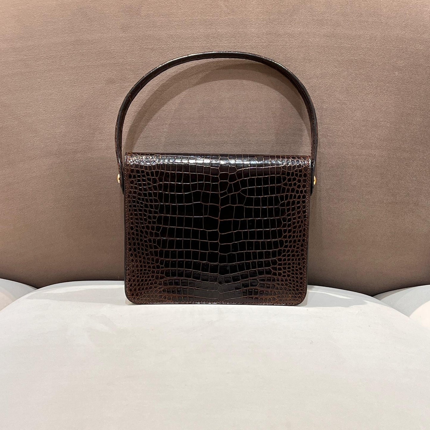 Christian Dior Vintage Crocodile-Embossed Brown G-Clasp Handbag