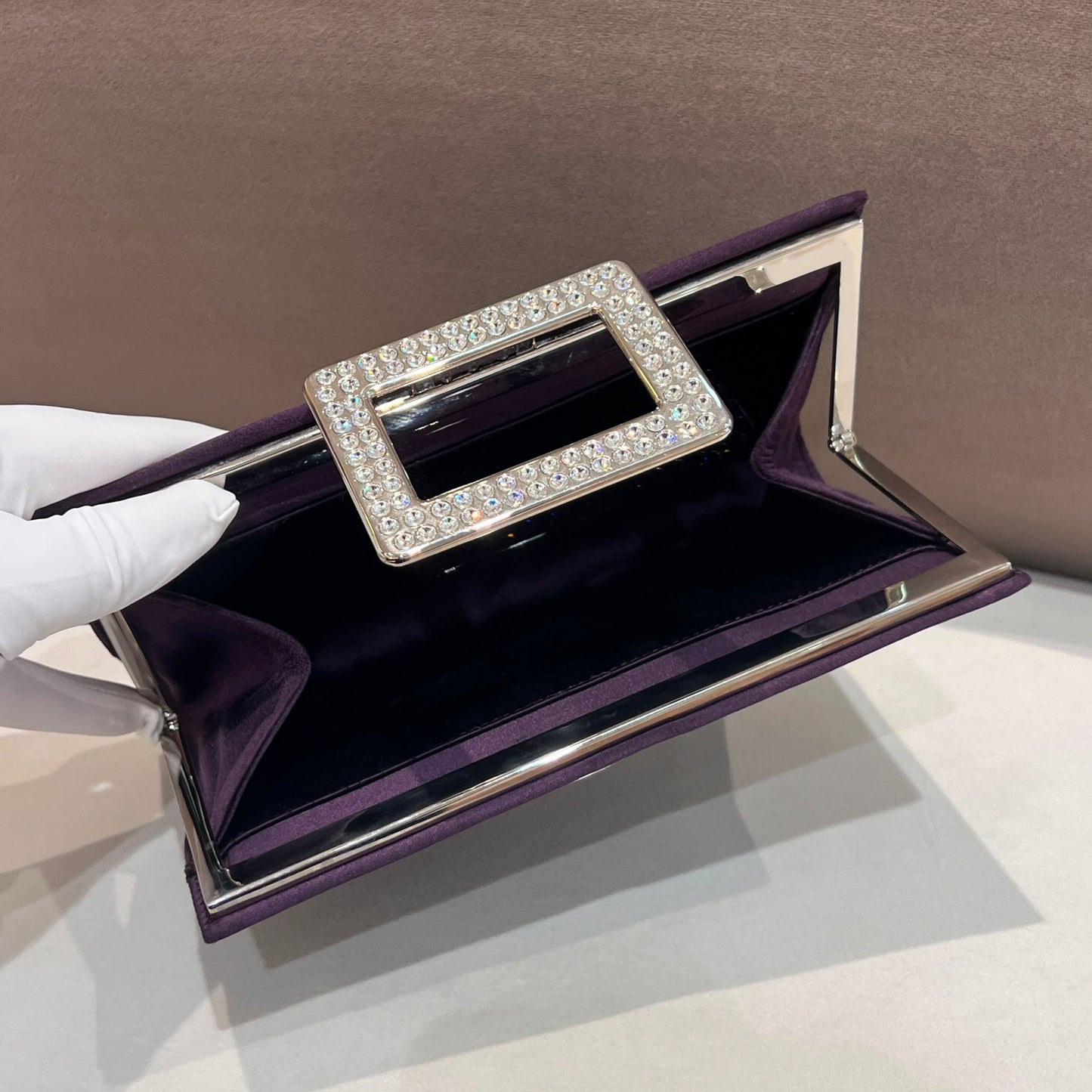 Roger Vivier Vintage Crystal Buckle Satin Clutch Pouch