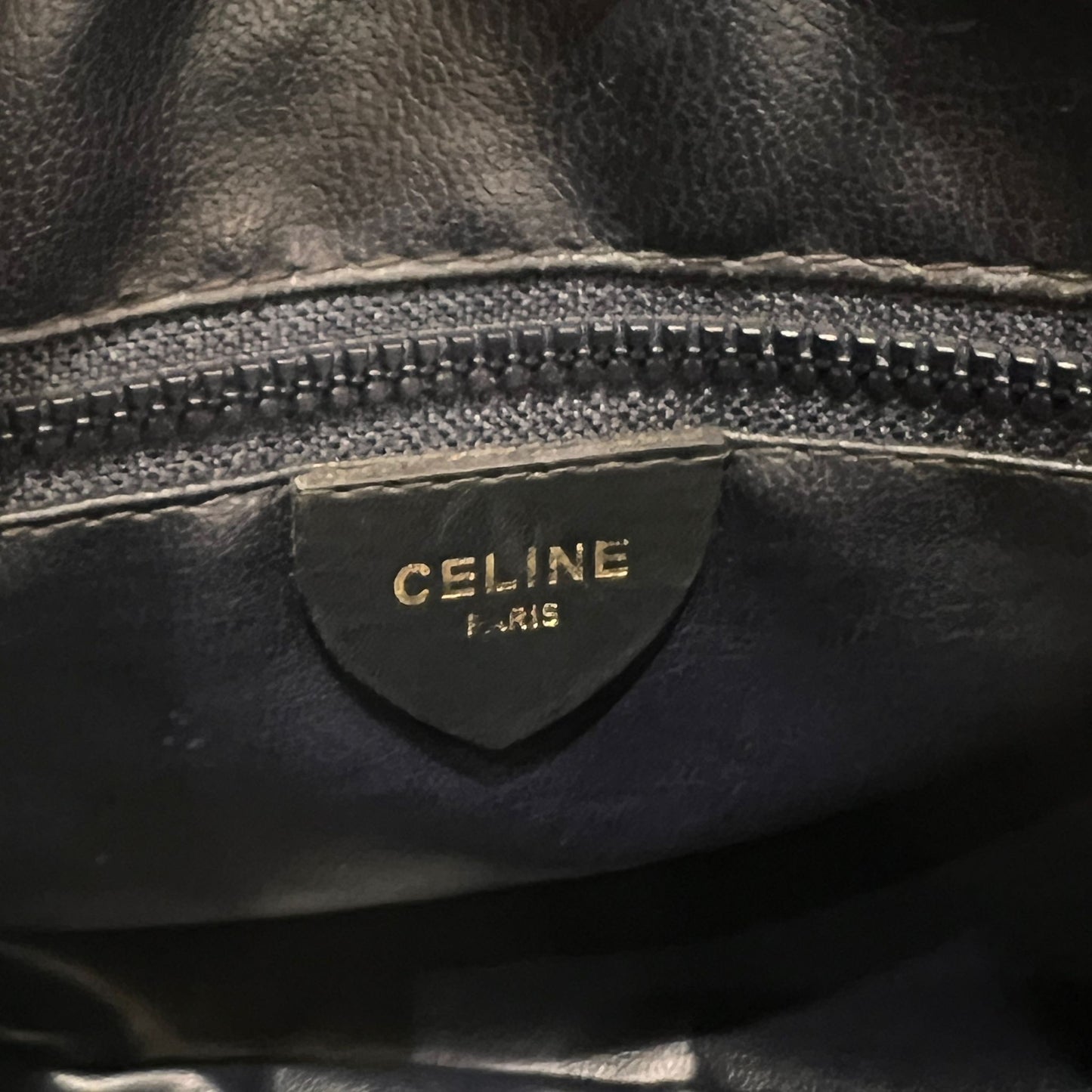 Celine Vintage Black Leather Oval Clasp Shoulder Bag