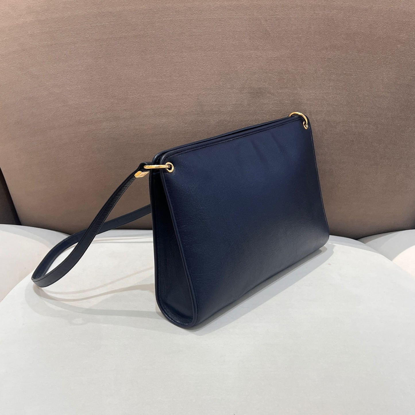 Christian Dior Vintage Navy Leather Structured Shoulder Bag