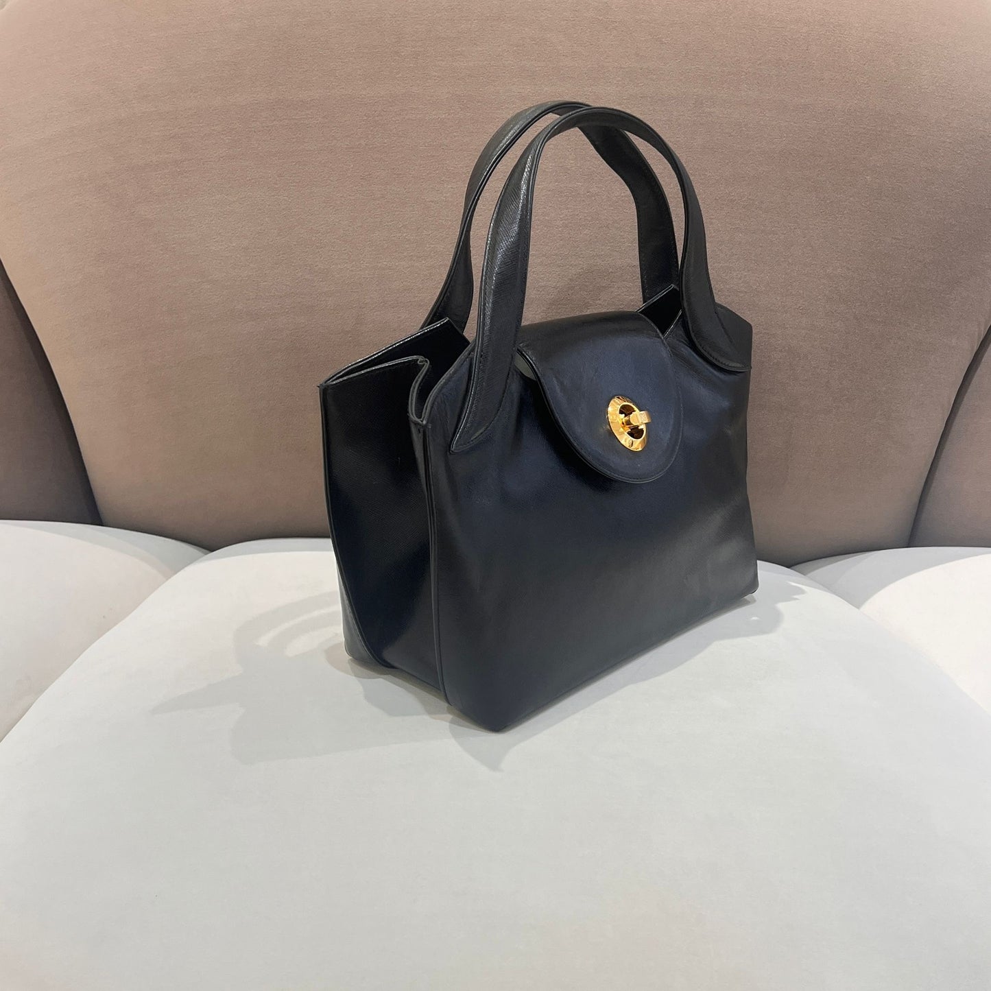 Givenchy Vintage Black Leather Flap Top Handle Shoulder Handbag