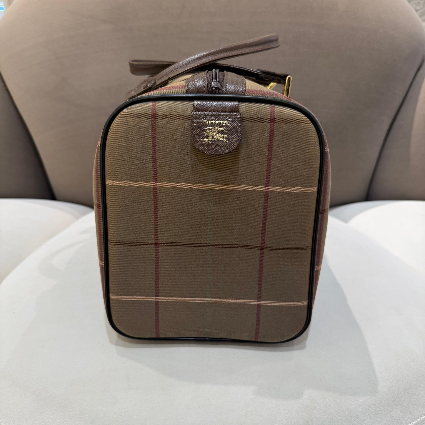 Burberry Vintage Haymarket Check Canvas Leather Boston Bag