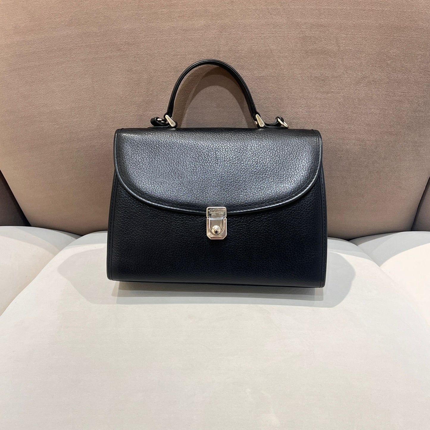 Burberry Vintage Black Grained Leather 2-Way Top Handle Handbag