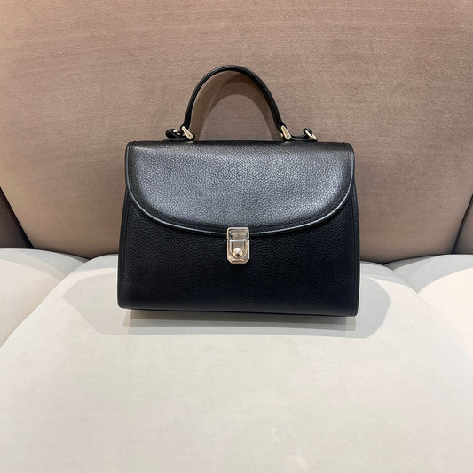 Burberry Vintage Black Grained Leather 2-Way Top Handle Handbag