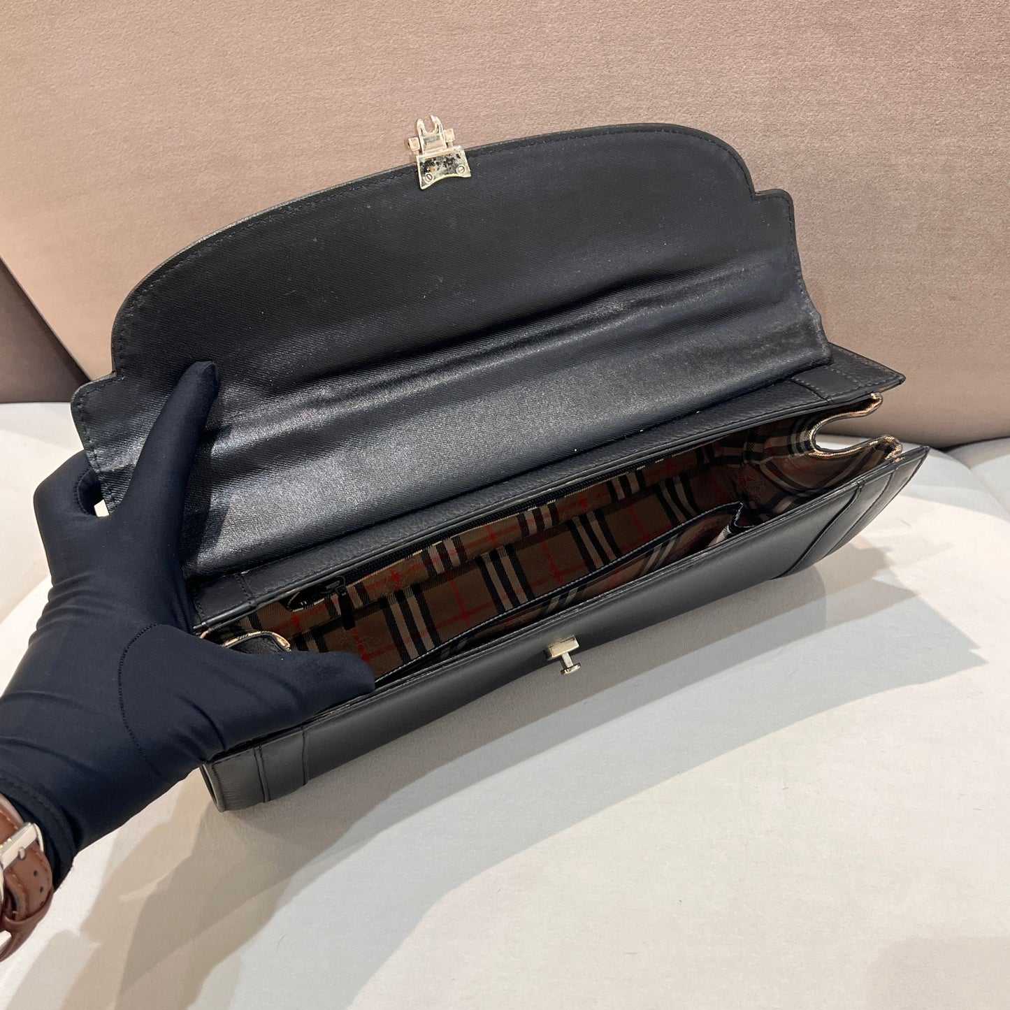 Burberry Vintage Black Grained Leather Cylindrical Top Handle Bag