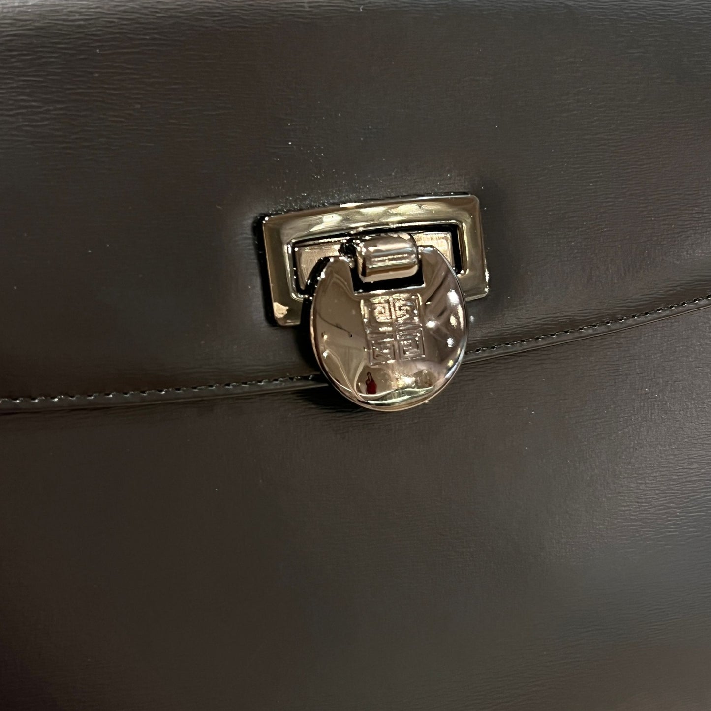 Givenchy Vintage Black Leather Wide Trapezoid Top Handle Clasp Handbag