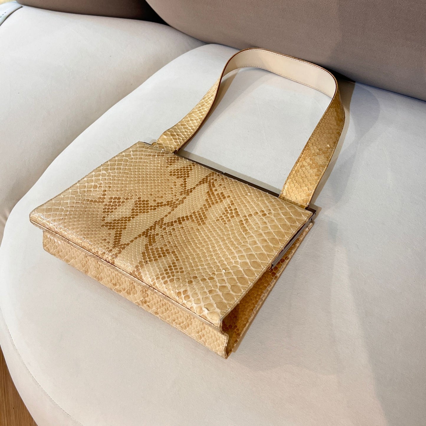 Salvatore Ferragamo Vintage Gancini Beige Python Tote Bag