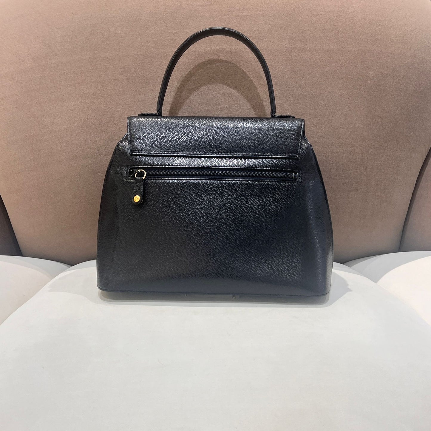 Givenchy Vintage Black Leather Gold Round Clasp Top Handle Handbag